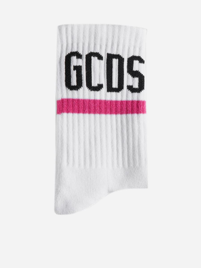 Shop Gcds Logo Cotton-blend Socks In Fuchsia