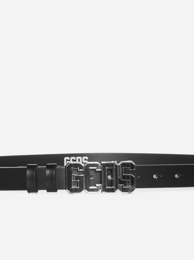 Shop Gcds Logo-buckle Leather Belt In Silver