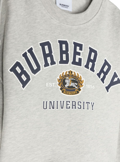 Shop Burberry Grey Crewneck Sweatshirt With College Style Logo Print In Cotton Boy