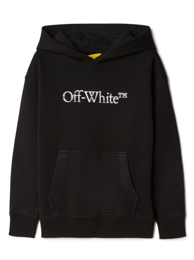 Shop Off-white Black Hoodie With Contrasting Bookish Bit Logo In Cotton Boy