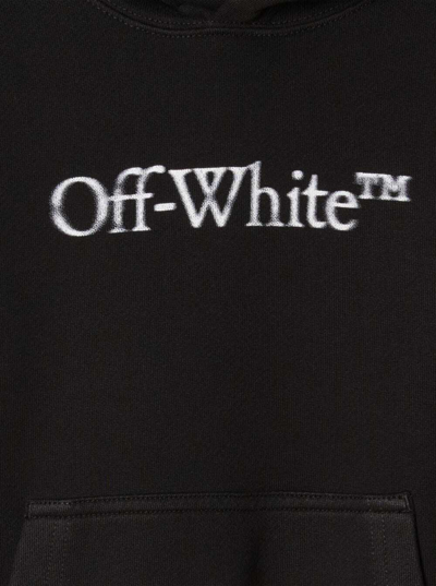 Shop Off-white Black Hoodie With Contrasting Bookish Bit Logo In Cotton Boy