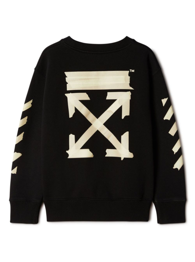 Shop Off-white Black Long-sleeved Sweatshirt With Contrasting Maxi Arrow Motif In Cotton Boy