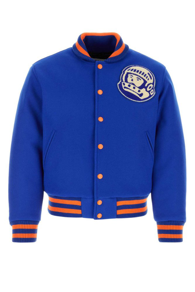 Shop Billionaire Boys Club Logo Patch Buttoned Bomber Jacket In Blue
