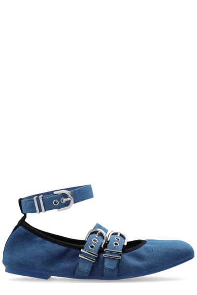 Shop Stuart Weitzman Maverick Buckle Detailed Ballerina Shoes In Blue