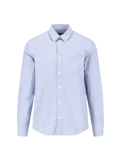Shop Apc A.p.c. Vertical Striped Buttoned Shirt In Blue