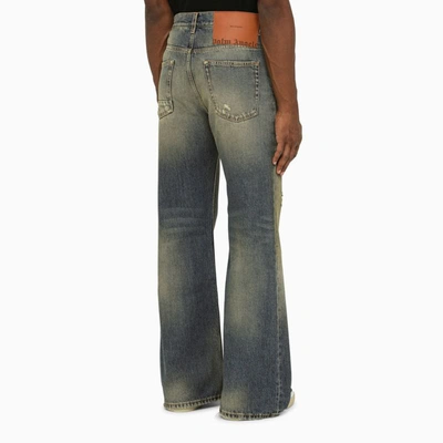 Shop Palm Angels Blue/brown Denim Jeans With Wear In Black