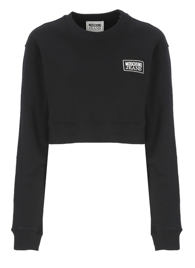 Shop Moschino Jeans Logo Embroidered Crewneck Sweatshirt In Black