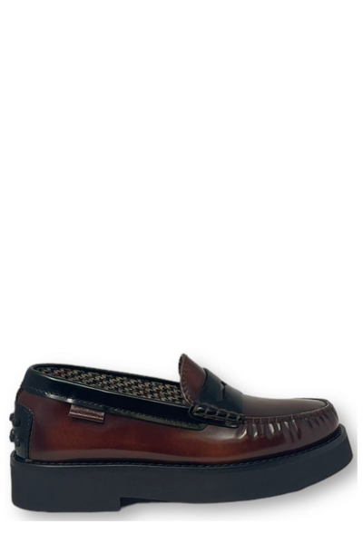 Shop Tod's Slipper Almond Toe Loafers In Brown