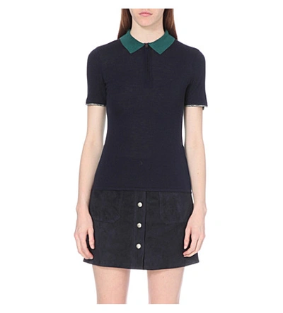 Shop Rag & Bone Alice Stretch-knit Polo Top In Navy