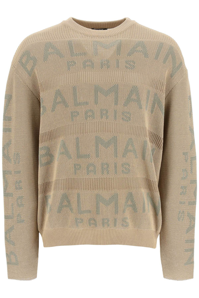 Shop Balmain Oversized Cotton Logo Sweater Men In Cream