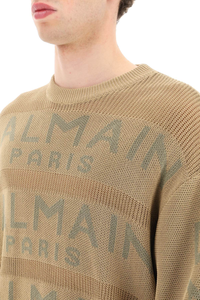 Shop Balmain Oversized Cotton Logo Sweater Men In Cream