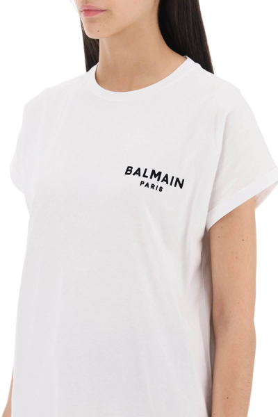 Shop Balmain T-shirt With Flocked Logo Print Women In White