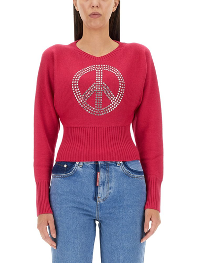 Shop Moschino Jeans Embellished Cropped Sweatshirt In Pink