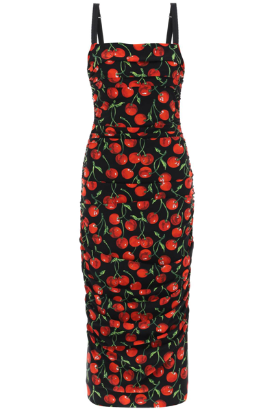 Shop Dolce & Gabbana Cherry Print Jersey Midi Dress Women In Multicolor