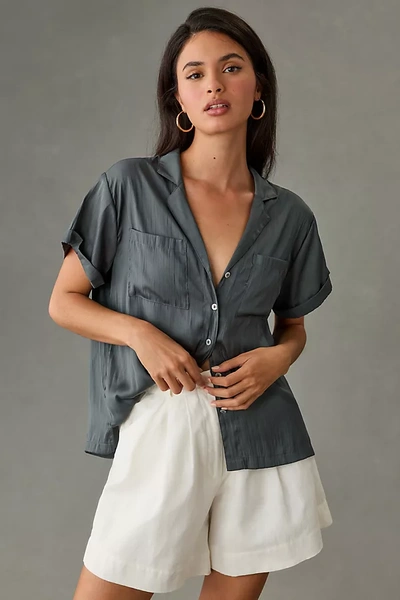 Shop By Anthropologie Classic Surf Shirt Top In Silver