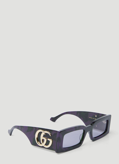 Shop Gucci Women Gg Rectangular Sunglasses In Black