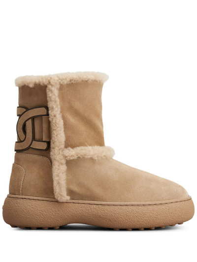 Shop Tod's Logo-patch Suede Boots In Neutrals