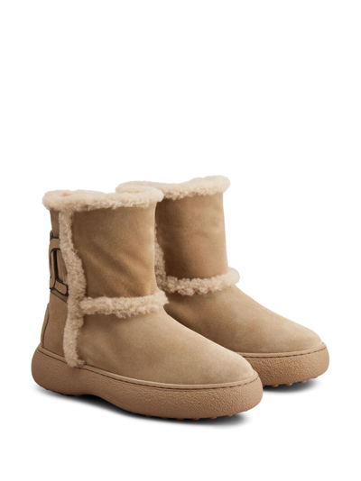 Tod's Logo-patch Suede Boots In Neutrals