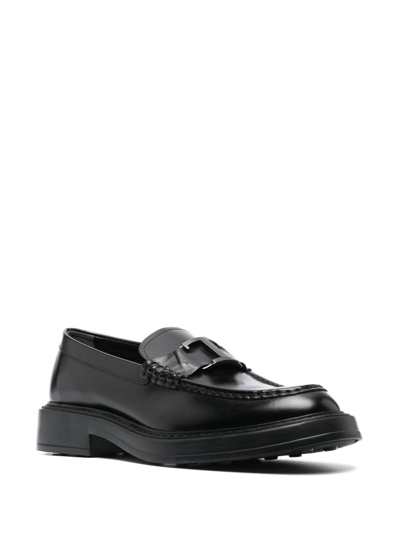 Shop Tod's Logo-plaque Leather Loafers In Black