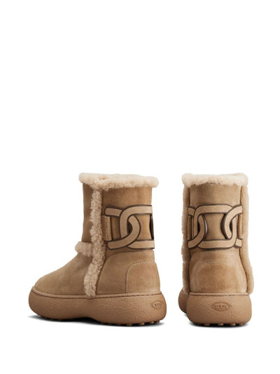 Tod's Logo-patch Suede Boots In Neutrals