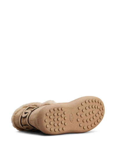 Tod's Logo-patch Suede Boots In Neutrals