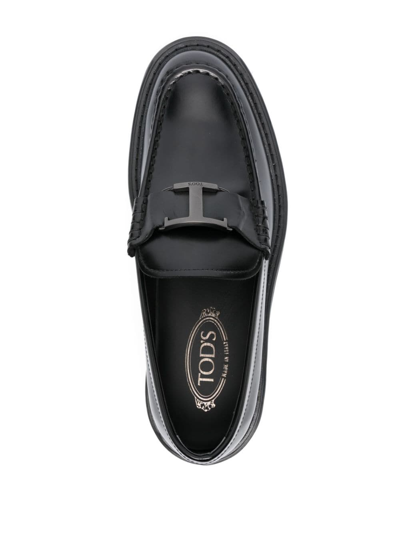 Shop Tod's Logo-plaque Leather Loafers In Black