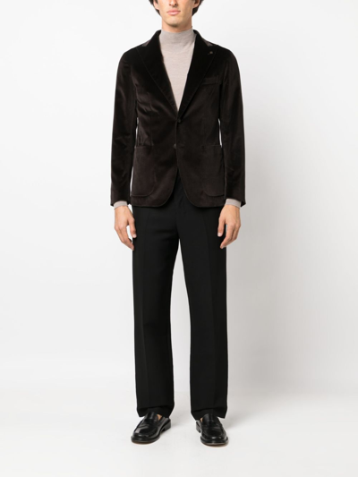 Tagliatore Velvet-effect Single Breasted Blazer In Brown