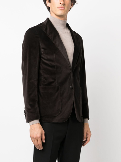 Tagliatore Velvet-effect Single Breasted Blazer In Brown