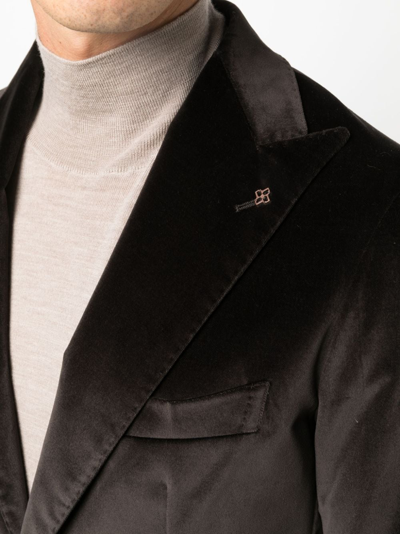 Tagliatore Velvet-effect Single Breasted Blazer In Brown