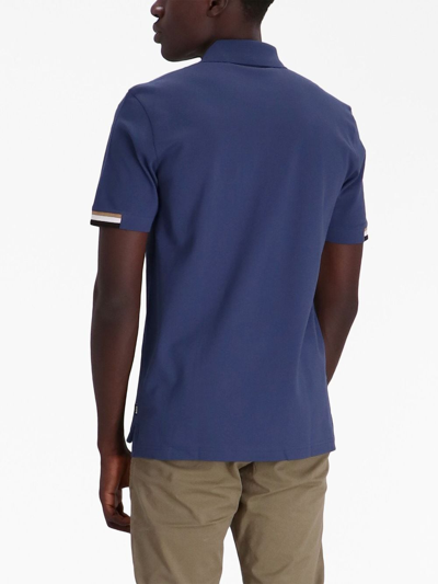 Shop Hugo Boss Striped-trim Cotton Polo Shirt In Blue