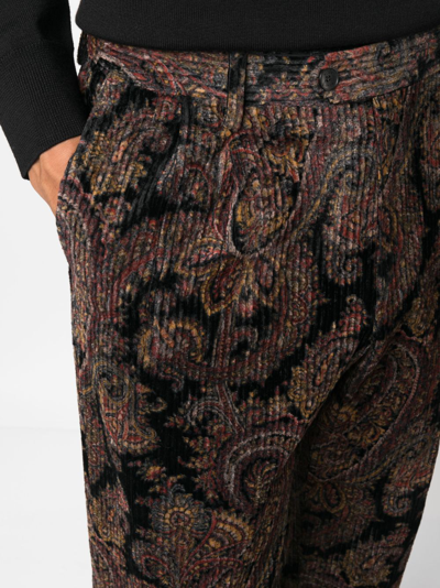 Shop Etro Paisley-print Corduroy Trousers In Black