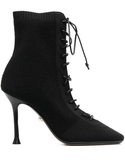 Shop Alevì Love 100mm Knit Boots In Black
