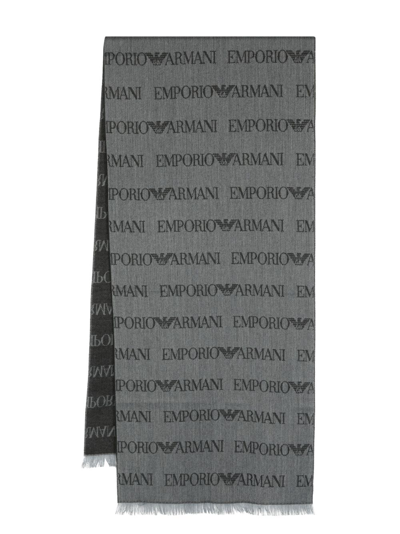 Shop Emporio Armani Monogram-pattern Knitted Scarf In Grey
