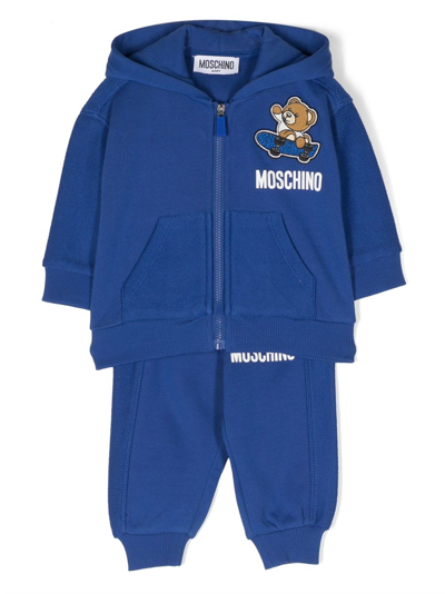 Shop Moschino Teddy-bear Patch Cotton Tracksuit In Blue