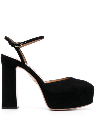 Shop Aquazzura Groove 130mm Leather Shoes In Black