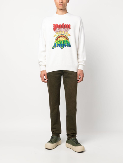 Shop Palm Angels Rainbow Logo-print Jumper In Butter Multicolor