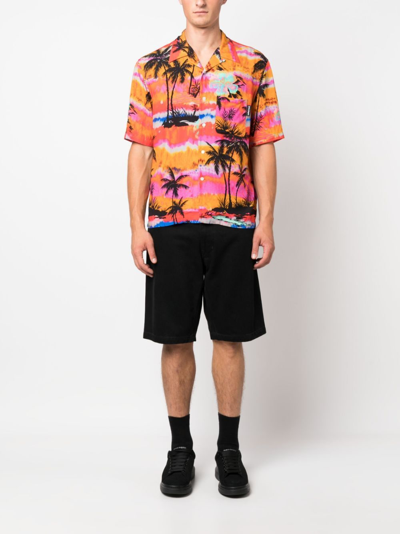 Shop Palm Angels Palm Tree-print Shirt In Fuchsia Multicolor