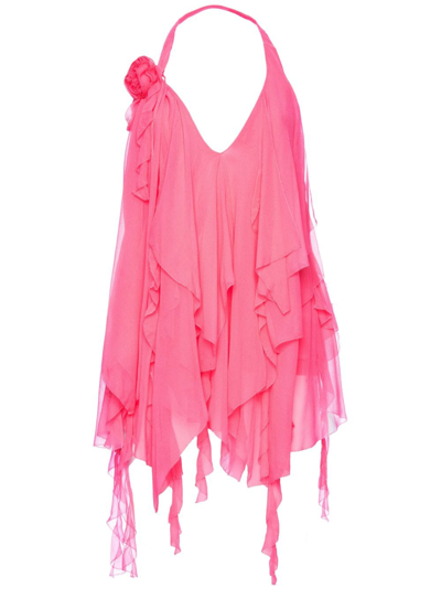 Shop Retroféte Caspian Ruffled Silk Dress In Pink
