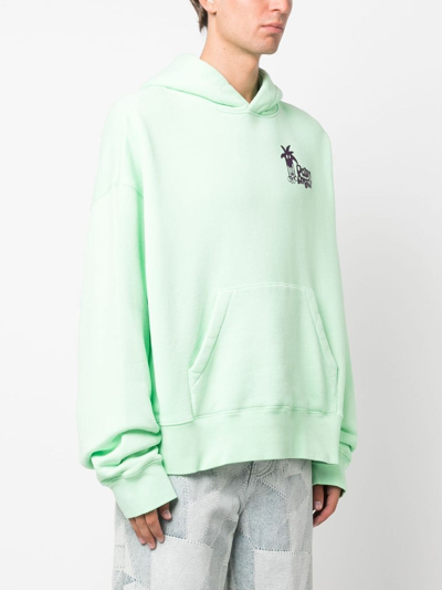 Palm Angels Cotton Hoodie In Light Green Purple