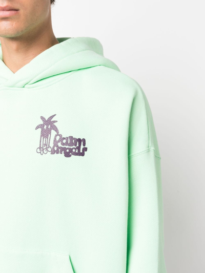 Shop Palm Angels Douby Logo-print Cotton Hoodie In Light Green Purple