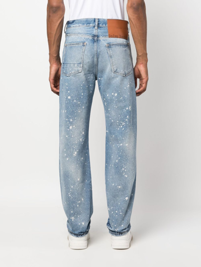 Shop Palm Angels Paint-splatter Straight Jeans In Light Blue Brown