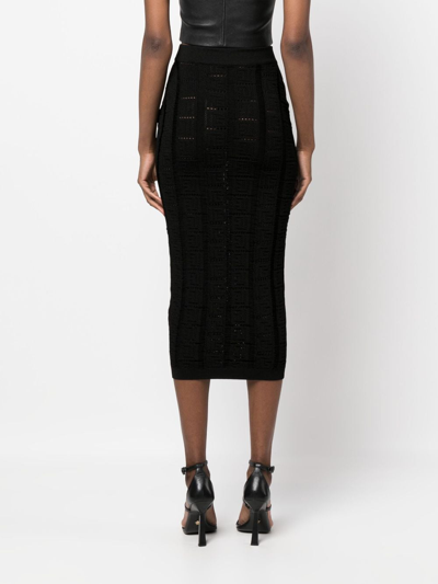 Shop Balmain Monogram Knitted Pencil Skirt In Black