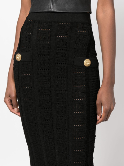 Shop Balmain Monogram Knitted Pencil Skirt In Black