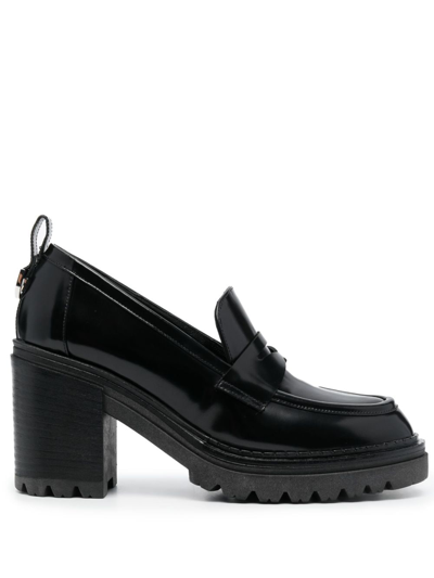 Shop Sergio Rossi Joan 55mm Penny-slot Leather Loafers In Black