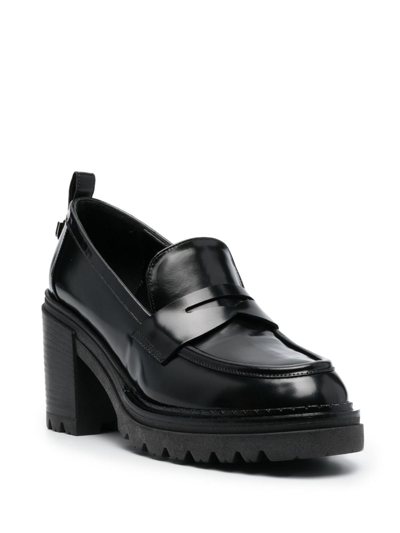 Shop Sergio Rossi Joan 55mm Penny-slot Leather Loafers In Black