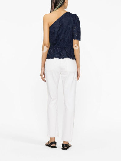 Shop Polo Ralph Lauren One-shoulder Broderie Anglaise Top In Blue