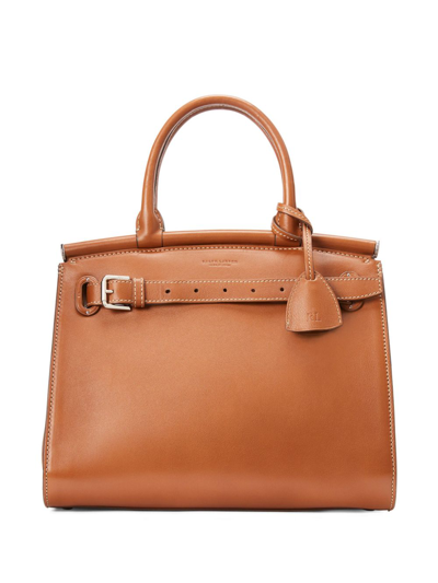 Shop Ralph Lauren Medium Luxe Leather Tote In Brown