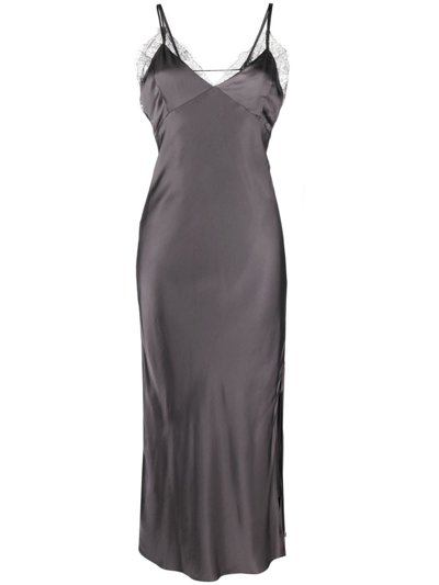 Shop Patrizia Pepe V-neck Sleeveless Midi Dress In Grey