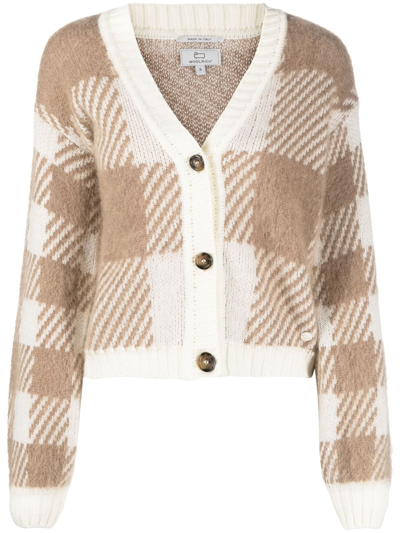 Shop Woolrich Checked Intarsia-knit Cardigan In Neutrals