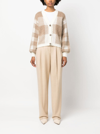 Shop Woolrich Checked Intarsia-knit Cardigan In Neutrals